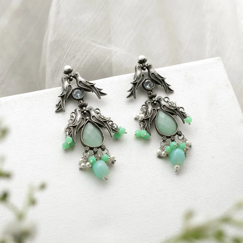 Teejh Shyala Light Green and Silver Oxidised Earring