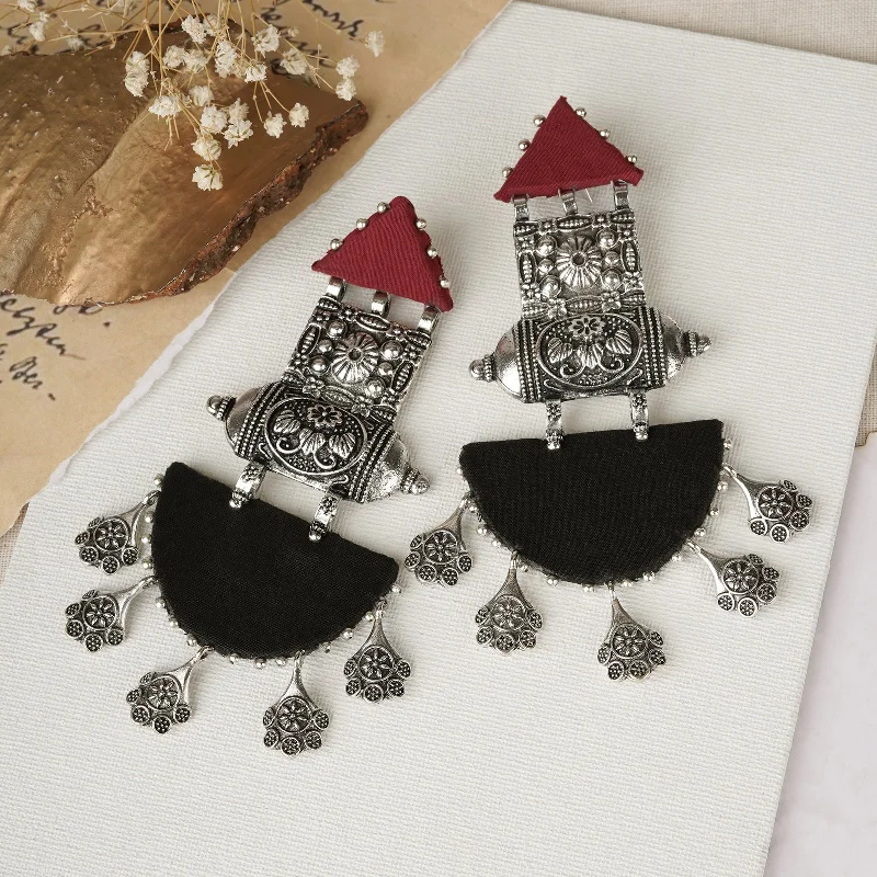 Teejh Yaalini Maroon and Black Fabric Earring