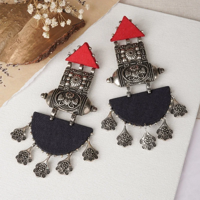 Teejh Yaalini Red and Dark Blue Fabric Earring