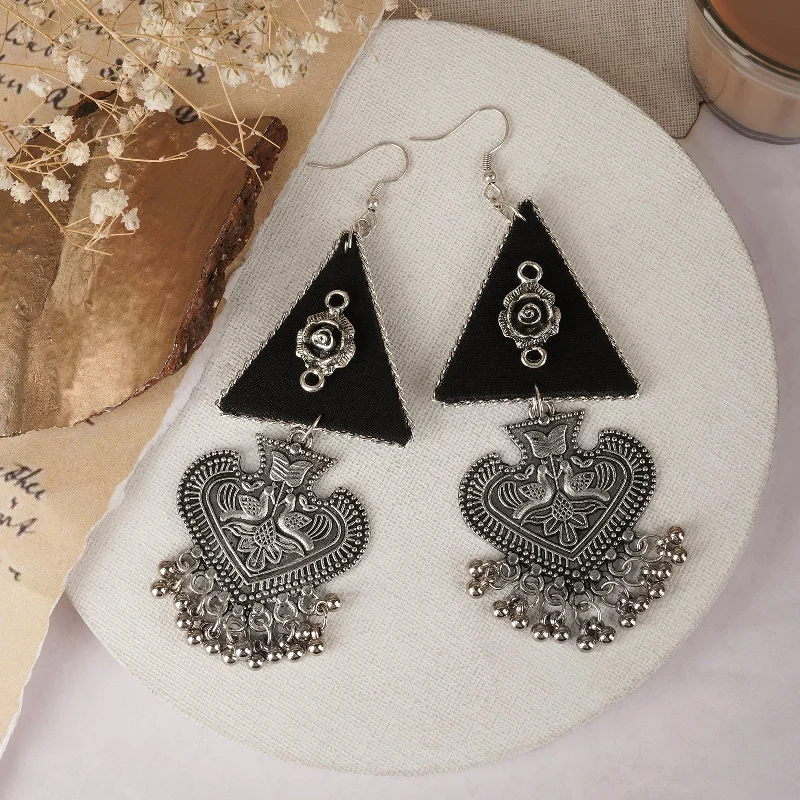 Teejh Zue Black Fabric and Silver Oxidised Earring