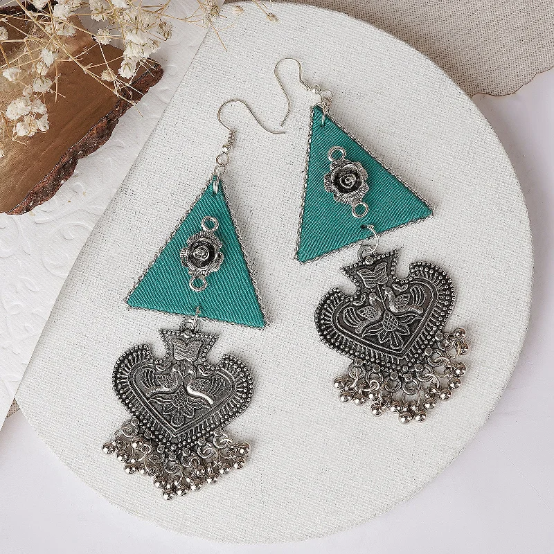 Teejh Zue Turquoise Fabric and Silver Oxidised Earring