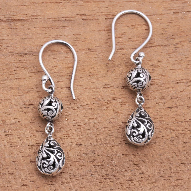 Traditional Dew Dewdrop Sterling Silver Dangle Earrings from Bali